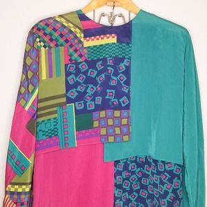 Vintage Jo Hardin Bright Abstract Geometric Blouse Size 16
